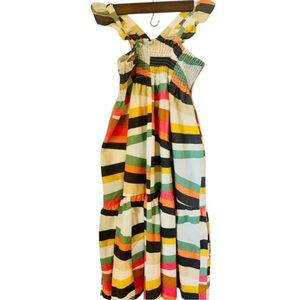 NWT Tea Collection Girls 12 Tie Shoulder Smocked Chevron Linen Blend Dress